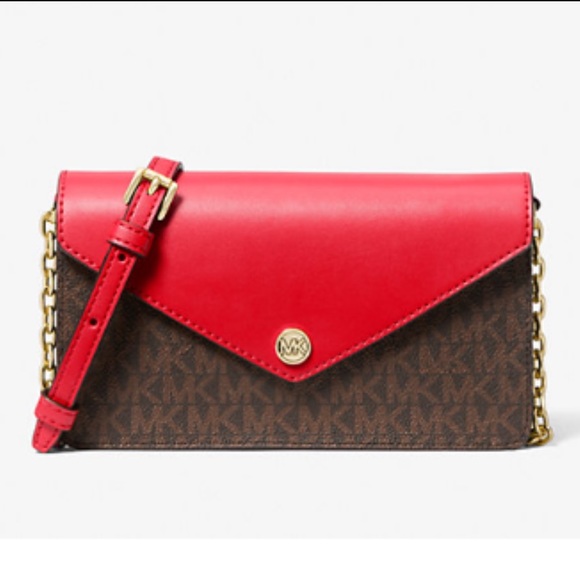 NWT Michael Kors red Envelope Signature Logo Crossbody Bag - Picture 6 of 7